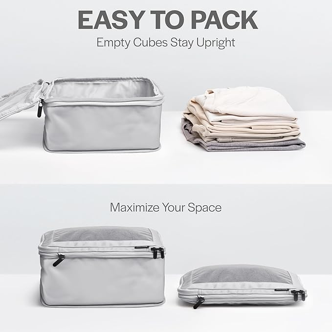 Aerotrunk Compression Packing Cubes for Travel - Luggage Organizer Bags - Double Zipper Packing Cubes for Suitcases (2-Pack, Light Grey)