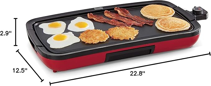 Dash Deluxe Everyday Griddle - Electric Griddle with Removable Plate - Nonstick, Easy-Clean Surface & Anti-Slip Base - Recipe Book Included - Red