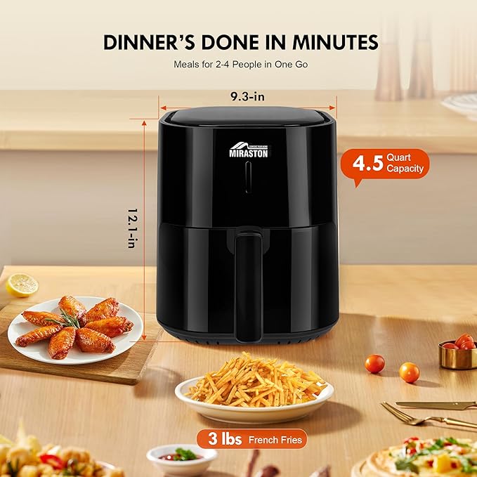 4.5QT Air Fryer, Compact Digital Touch Control Easy Cooking & Reheat, Countertop Air Fryers for Kitchen, Veggies, Frozen Food, Nonstick Square Basket Dishwasher-Safe, for 1-3 People