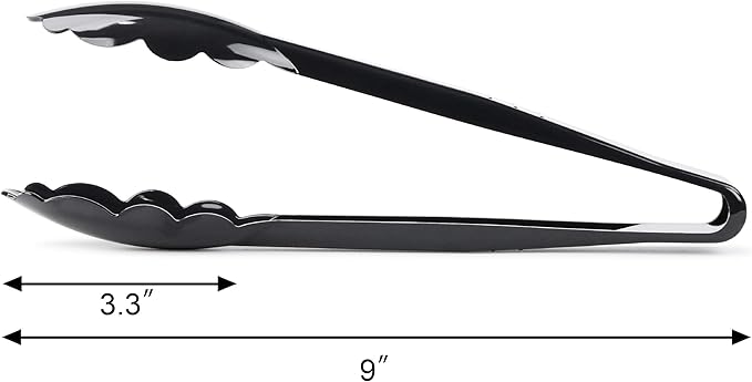 New Star Foodservice 35636 Utility Tong, High Heat Plastic, Scalloped, 9 inch, Set of 12, Black