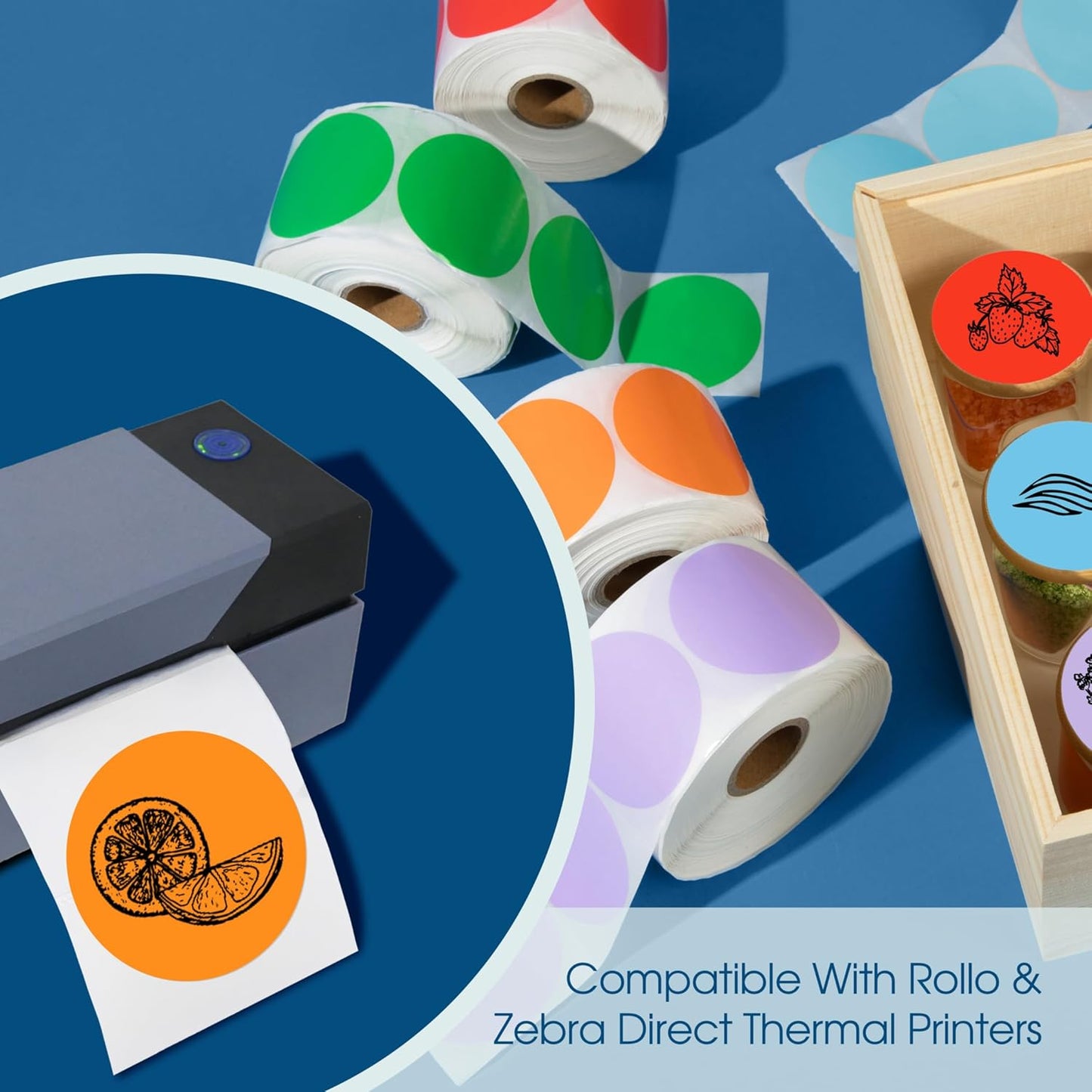 Spartan Industrial - 2" Direct Thermal Labels - Purple Circle Label Stickers for Business Logos, QR Codes, Color Coding, and More (2 Rolls, 750/Roll)