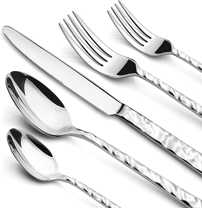 NICE KITCHEN Silverware Set, 40 Piece Premium Stainless Steel Flatware Set for 8, Heavy Duty Silverware Cutlery Sets with Wavy Patterns, Spoons and Forks Set, Mirror Polished, Dishwasher Safe