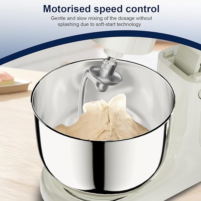 Camic Stand Mixer, 4.2QT+5.3QT Two bowls Electric Food Mixer, 10 Speeds with Digital setting 3-IN-1 Kitchen Mixer for Baking Cakes Cookie Bread Salad with Egg Whisk,Dough Hook,Flat Beater (White)