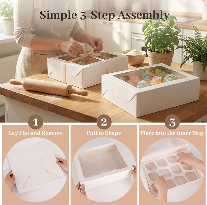 VGOODALL 12 Count Cupcake Boxes, 6PCS Cupcake Container with Window Boxes Holding 72 Pastry Box for Birthday Holiday Party Bakery Supplies 13.2"x9.8"x4"