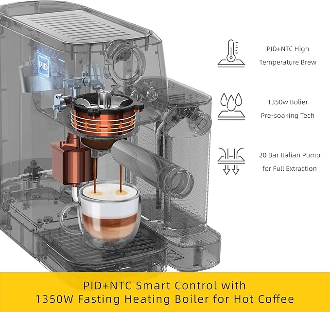 MAttinata CM1633 Cappuccino Machine 20 Bar, Professional Espresso Machines with Automatic Milk Frothering, Barista Compact Latte Maker for Home, with Pressure Gauge for Coffee Lovers, Stainless Steel