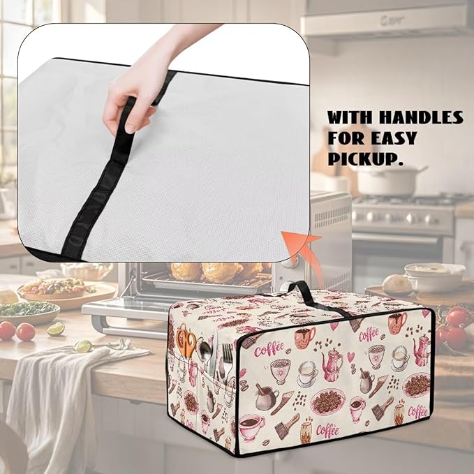 Toaster Oven Dust Cover Dustproof Stylish Convection Microwave Ovens Cover Stain-resistant Small Countertop Appliance Protector, S, Coffee Mocha Pot Beige Pink
