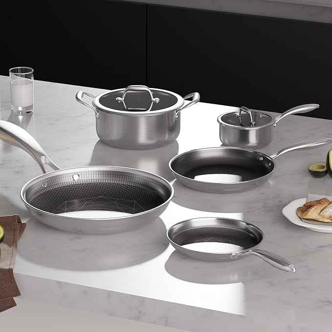 COOKER KING Stainless Steel 7PCS Cookware Set, Pots and Pans Set, Non Stick, Frying Pans, Saucepans & Stock Pot with Lid, Non-Toxic, Induction, Oven, Dishwasher Safe