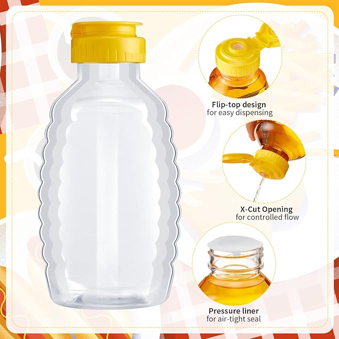 36 Pieces 8/16 oz Honey Bottles Squeeze Honey Bottles Clear Plastic Honey Bottles Honey Jar Container with 36 Pcs Chalkboard Labels and and 1 Pcs Pen Honey Holder with Flip Lid for Dispensing Food