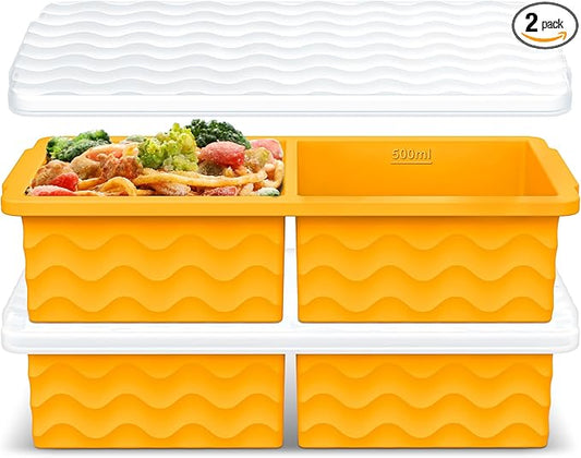 Aopigavi Silicone Freezer Tray with Lid – 2-Cup Soup Freezer Container Molds, Large Ice Cube Trays for Freezing Soup, Sauce & Broth, Meal Prep & Food Storage – Oven & Dishwasher Safe, 2-Pack