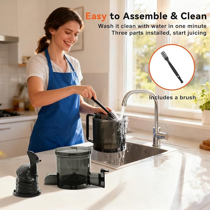 NEWBULIG Cold Press Juicer Machines, Masticating Juicer with High Juice Yield, Reverse Function, Stops Oxidation and Easy to Clean for Vegetables & Fruits, Silver