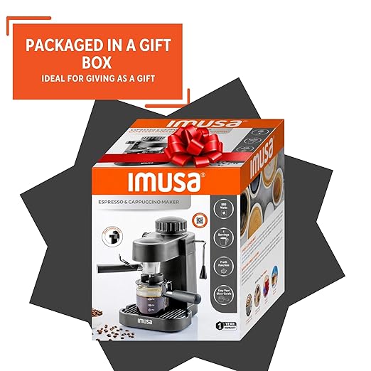 IMUSA Electric Espresso Cappuccino Maker 4 Cup Capacity with Milk Frother Black Coffee Machine for Home Barista Experience