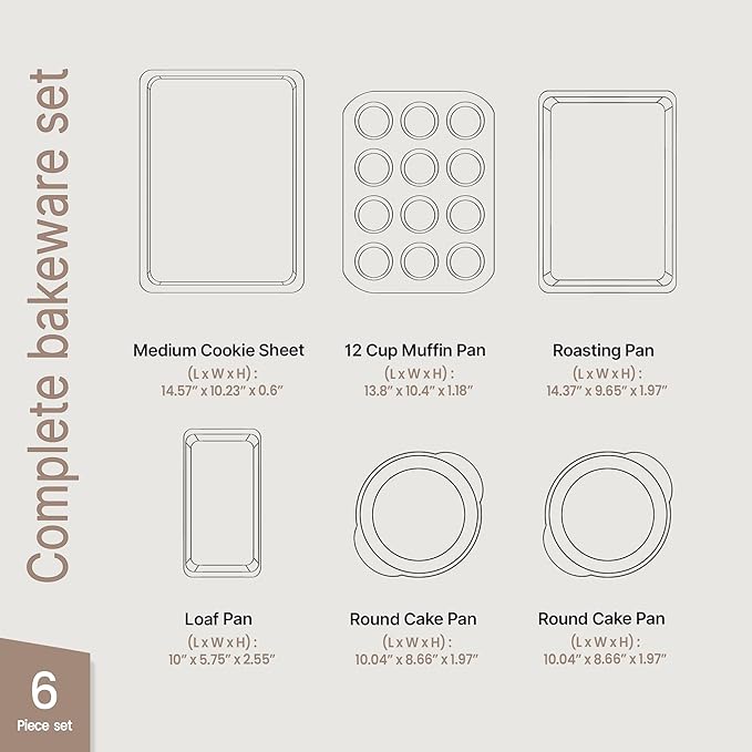 Baking Set – 6 Piece – Deluxe Non Stick Black Coating Inside and Outside – Carbon Steel Bakeware Set – PFOA PFOS and PTFE Free by Bakken
