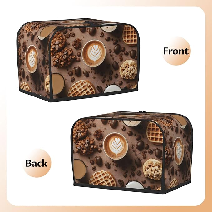 Brown Coffee Pattern Toaster Cover 2 Slice, Cute Country Bread Machine Cover, Washable Toaster Kitchen Small Appliance Cover Stain Resistant,with Top Handle