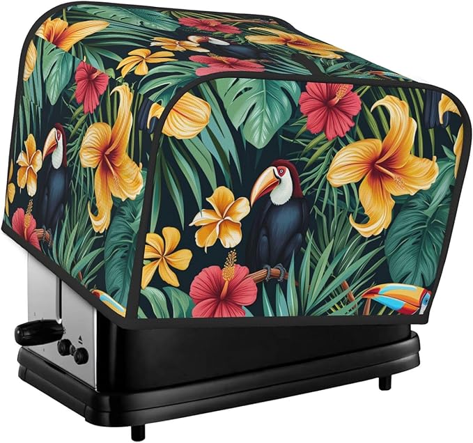 Tropical Jungle Birds Covers for 4 Slice Toasters,Cute Country Bread Machine Cover with Handle,Washable Stain Resistant Kitchen Small Appliance Cover Dining Decor