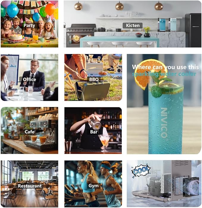 Carbonator, Soda Maker, Ice Cold Sparkling Water Maker, Water Cooler, Compatible with Screw-in 60L CO2 Cylinder (Not Included), Carbonator with 1.5L Water Tank, Touch Screen (Azure Blue)