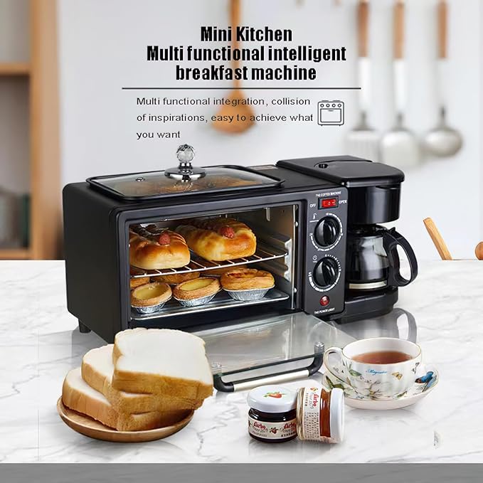 9L, 3-in-1 multifunctional home breakfast machine, mini oven, coffee machine, with timer，visible window (Black)