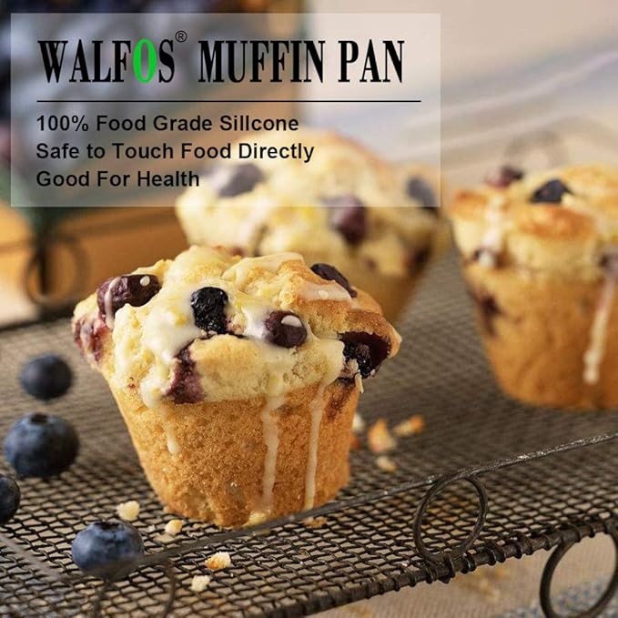 Walfos Silicone Texas Muffin Pan - 6 Cup Jumbo Silicone Cupcake Pan, Non-Stick, Just PoP Out! Perfect for Egg Muffin, Big Cupcake - BPA Free and Dishwasher Safe