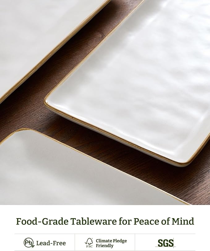 Famiware Serving Platter, Rectangular 15.67/14.1/12.6inch Serving Dishes for Entertaining, Dishwasher Safe, Stoneware Serving Trays for Party, Food, Turkey, Snack, Cheese, Reactive Glaze, Matte White