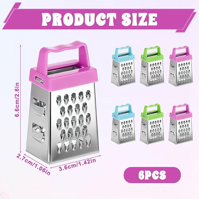 6Pcs Mini Cheese Grater, Stainless Steel Professional Box Grater Efficient Kitchen Small Gadget for Grating Garlic Ginger Vegetable Chocolate Parmesan