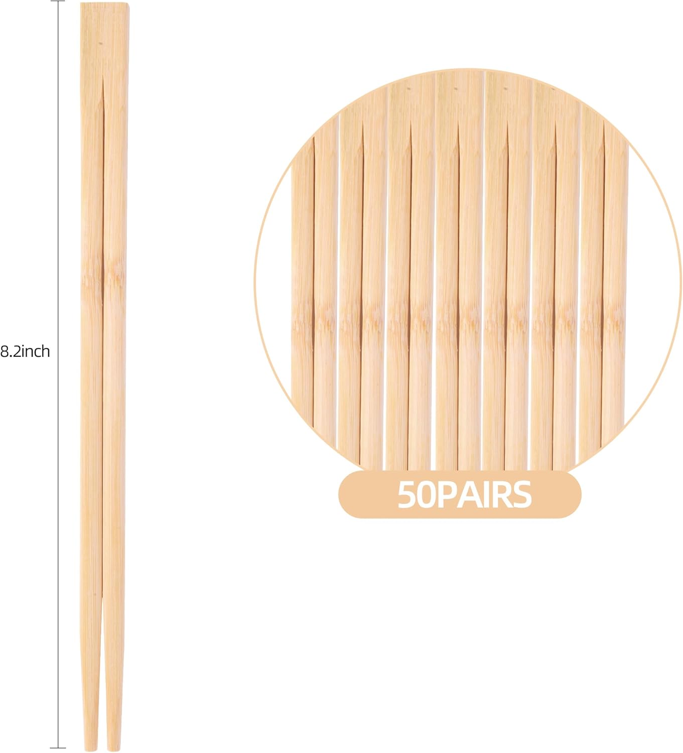 Disposable Bamboo chopsticks (50PAIRS) Sturdy Smooth,Individually Wrapped Wooden Chopsticks Best for Korean Japanese Sushi & Asian Dishes,chopsticks surface smooth without debris.