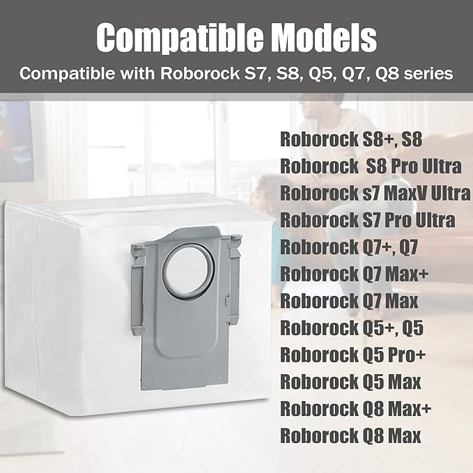 8 Pack Dust Bags Compatible With Roborock Q5 Q5+ Q7 Q7+ Q7 Max Q7 Max+ S7 Max Ultra S7 MaxV Ultra S8+ S8 Pro Robot Vacuum Bags Disposable Bag Accessory