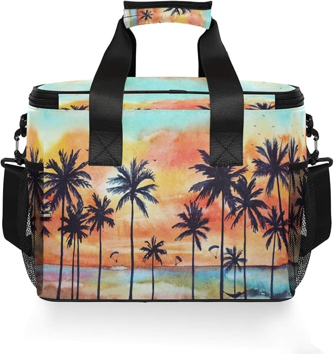 Nander Tropical Seaside Palm Large Lunch Bag Insulated Lunch Box Reusable Soft Cooler Cooling Tote for Adult Men Women, Capacity 24-Can (15L)