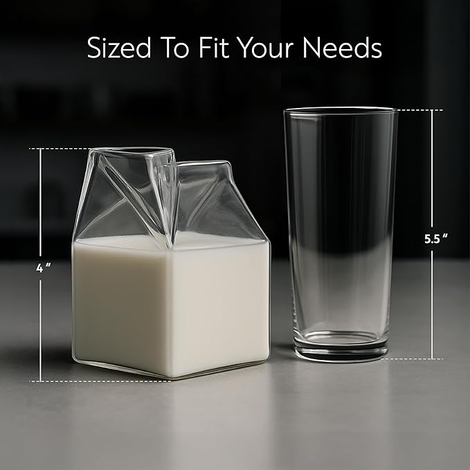 Restaurantware 12 Ounce Glass Milk Carton 1 Reusable Milk Carton Creamer - Durable Serve Cream Milk or Juice Clear Glass Mini Milk Carton Dishwasher-Safe For Homes or Restaurants