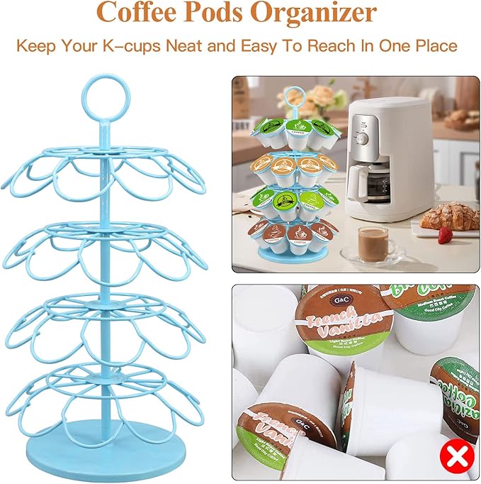 KIMIUP Coffee Pod Holder, Coffee Pod Storage Compatible with K-Cups(36 Pods), Kitchen Detachable Coffee Station Organizer, Spins 360-Degrees(Light Blue)