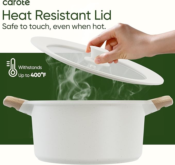 CAROTE 2 PCS Universal Silicone Lid for Pots, Pans and Skillets, Pot Lid fit 6", 7" 8" & 9.5", 10", 11" Diameter Cookware, Pan Cover With Heat Resistant Silicone Rim and Tempered Glass, White