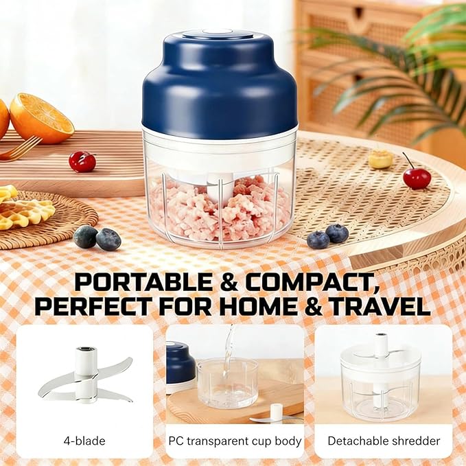 Electric Garlic Chopper Mini, Upgraded Rechargeable Veggie Chopper With Storage and Cover, One-Touch Food Processor with 4 Stainless Steel Blades for Onion Meat Chili Ginger (Green, 320ml)