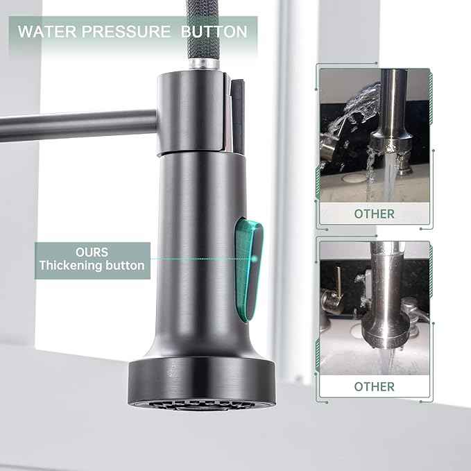 WEWE Black Stainless Kitchen Faucet, Faucet for Kitchen Sink with Pull Down Sprayer Gray Matte Gun Black Kitchen Faucet with Deck Plate Stainless Steel Farmhouse Commercial Single Handle Sink Faucet