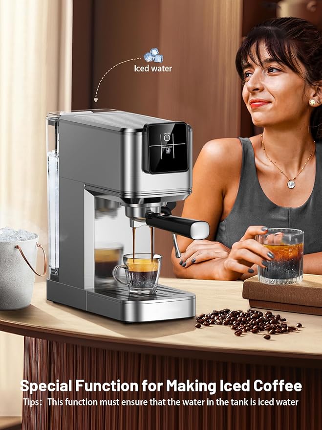 KEENSTAR Espresso Machine 20 Bar Coffe Maker with Rapid Cold Brew, Compact Espresso Maker for Hot and Cold Cappuccino, Latte, Stainless Steel Coffee Machines with 1200ml Removable Water Tank
