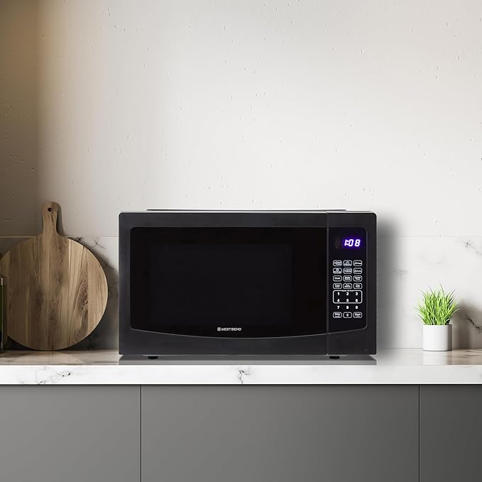 West Bend 1.1 Cu. Ft. Countertop Microwave Oven, 1000 Watts, Compact Design, 6 One-Touch Presets, Glass Turntable, Ideal for Dorms, Offices, RVs & Small Spaces, 1.1 cu.ft., Black