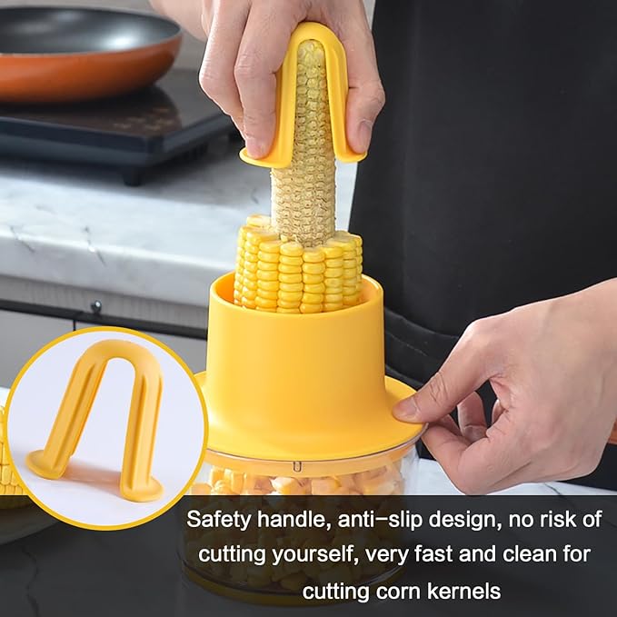 Corn Cob Stripper, Corn Peeler for Corn on the Cob, Quick Corn Cutter Tool, Corn shucker off the Cob with Bowl & Safety Handle [Yellow]