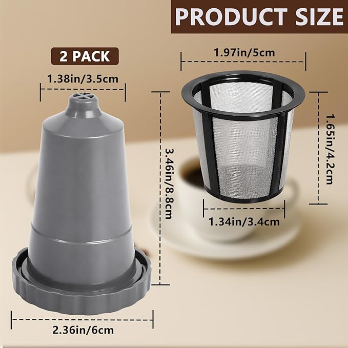 Podoy Coffee Filters Reusable Compatible with B30 B40 B50 B60 B70 K10 MINI Plus K15 K40/45 K55 K60/65 K70/75/79 series 5048 Old Mode Grey (2 Pack)