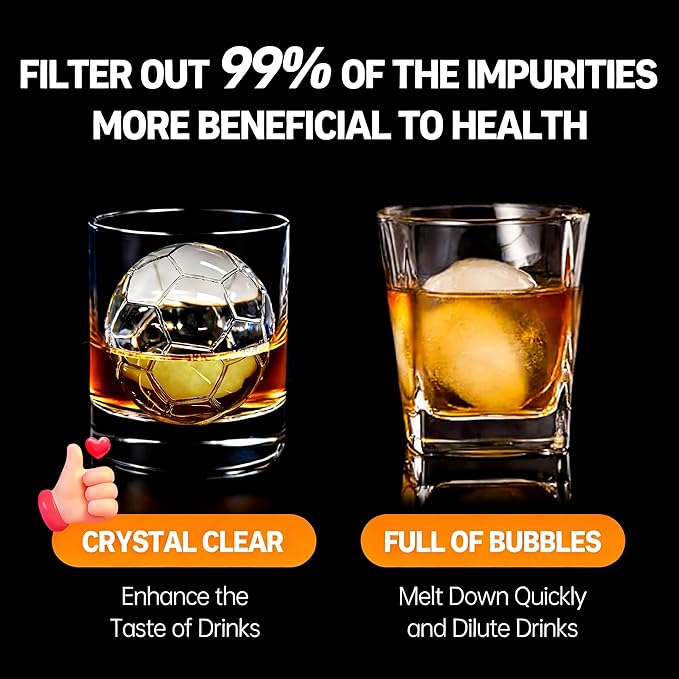 Clear Ice Cube Maker Tray – 2.5 Inch Large Football Ice Spheres Mold, Stainless Steel & Silicone, Slow Melting Crystal Ice for Whiskey, Cocktails, and Home Bar Use (Football-1 Pack)