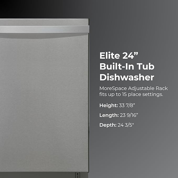 Kenmore Elite 24" Built-In Dishwasher - UltraWash Plus, TurboDry, QuietWash, SmartWash, TurboFlex Third Rack & Reach-Thru Handle - 15 Place Settings - 42 DBA - ENERGY STAR Certified - Stainless Steel