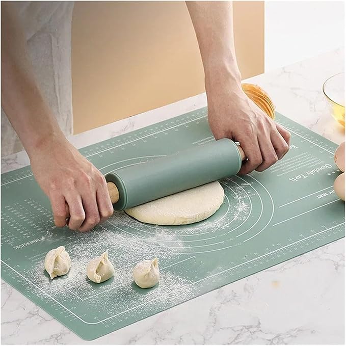 Silicone Measuring Kneading Pad Set Household Rolling Pin Dough Large Thick Non-slip Non-stick Bottom Baking Tool(Three piece set blue)