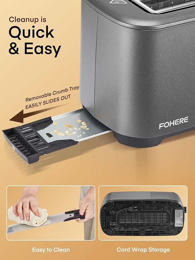 4 Slice Toaster Touch Screen Control, Long Extra Wide Slots Smart Bread Toaster, 6 Bread Types & 6 Shade Settings, Stainless Steel, with Removable Tray, Cancel/Defrost/Reheat Function, Grey