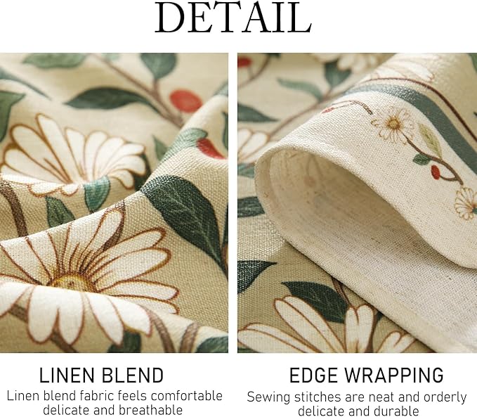 ISAENNE Designer Green Linen Long Rectangle Tablecloth,Floral French Country Indoor Table Cloth,Stain Resistant Home Decor Tablecloths for Dining Kitchen Thanksgiving Party,63"*94"-Brune