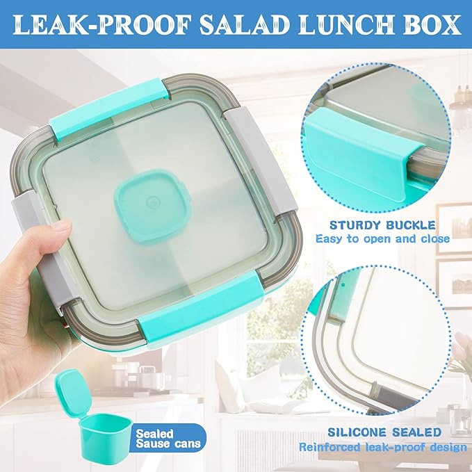 Tessco for you 6 Pcs Salad Lunch Container 50 oz Salad Container with 3 Compartment Reusable Bento Box for Adults Stackable Lunch Bowl for Meal Snack Fruit(Pink,Blue,Green)