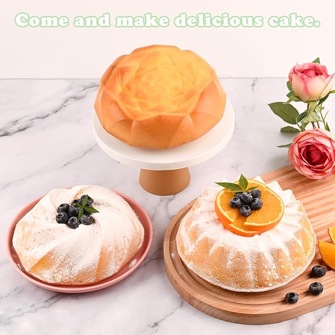 HUAKENER 3 Pcs Flower Shape Cake Molds, Nonstick Silicone Cake Molds for Jello Cakes, Cheese Cakes, Strawberry Shortcake, Brownie Tart Pie