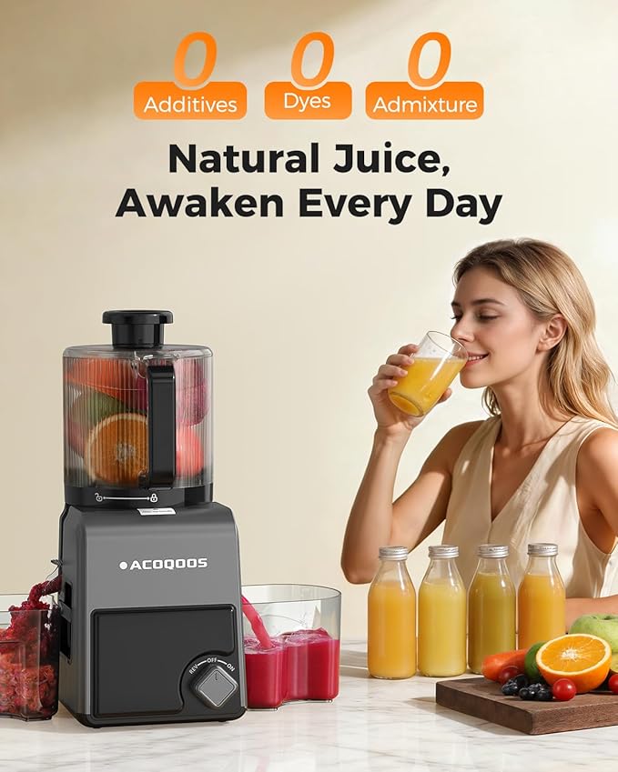 ACOQOOS Juicer Machines, 6.5" Extra Large Feed Chute Cold Press Juicer 3-IN-1 with Sorbet & Nut Milk, BPA Free, Easy to Clean, 100 OZ Hopper, Graphite Gray