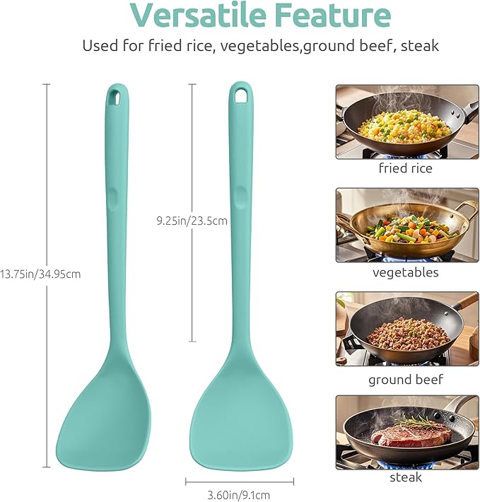 U-Taste 18/8 Stainless Steel Measuring Spoons Set of 6 and 600ºF Heat Resistant 13.76" Long, 3.63" Wide Wok Spatula for Kitchen Stir Fry (Aqua Sky)
