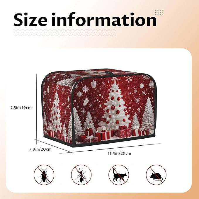 Toaster Cover 2 Slice Red Christmas Tree Ball Xmas Kitchen Small Appliance Covers with Pockets Dust and Fingerprint Protection