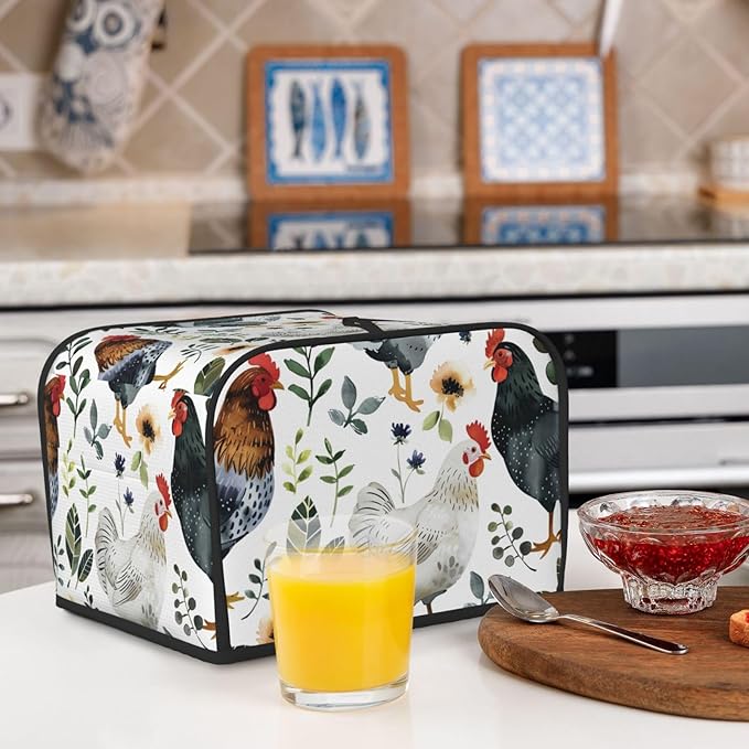 Summer Rooster Covers for Toasters 4 Slice,Cute Funny Bread Machine Cover with Handle,Washable Stain Resistant Kitchen Small Appliance Cover Dining Decor