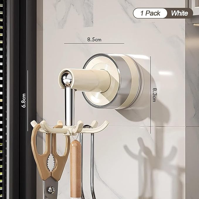 MFMYEE Kitchen Suction Cup Hook, 360 Degree Rotating Storage with Multiple Claws, Punch-Free Organizer, Shower Suction Cup with 6 Hooks (White)