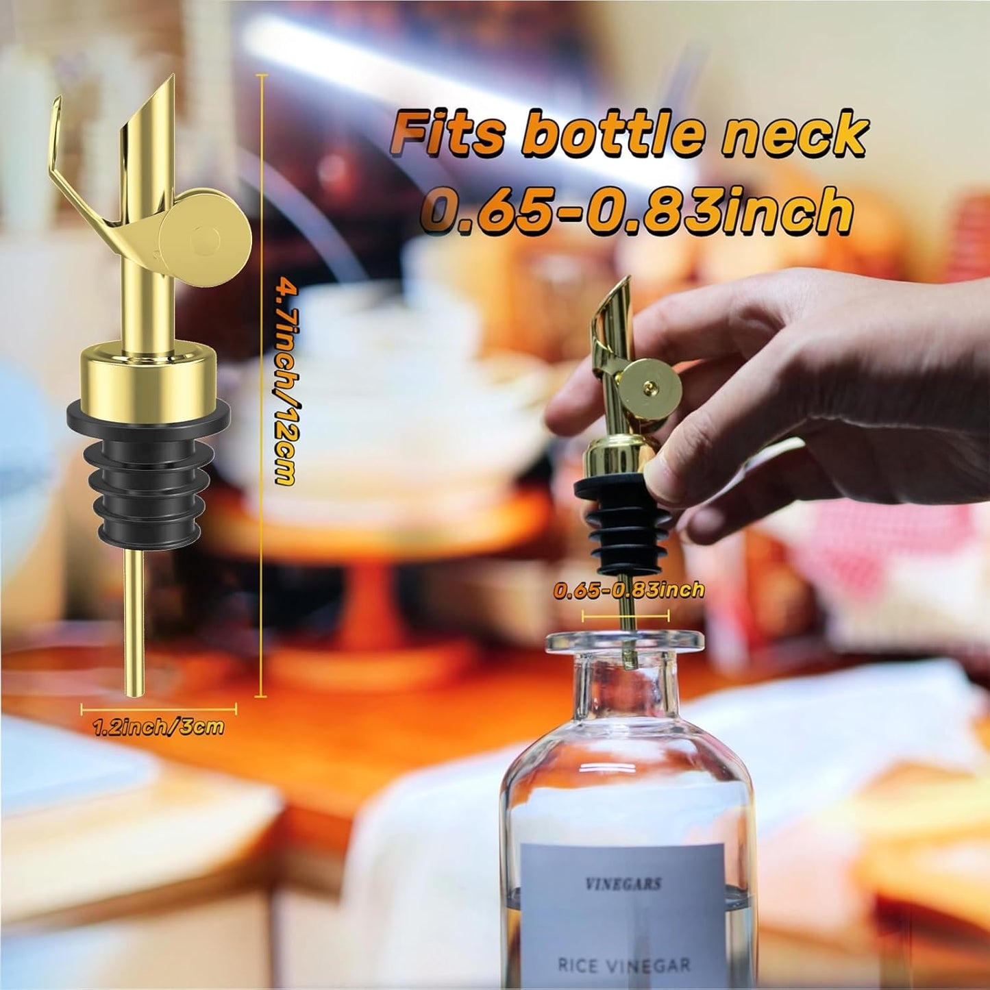 Olive Oil Dispenser Spout, Weighted Liquor Pour Spout, Syrup Dispenser Spout, Stainless Steel Automatic Pour Spouts for Liquor Bottles, Oil Bottles, Vinegar, Syrup and Alcohol 4 Pack Golden