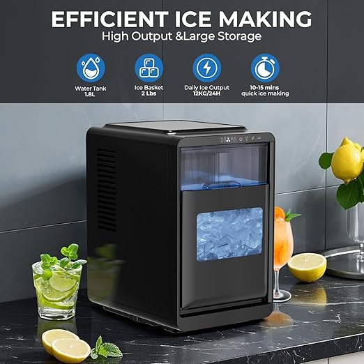 Kismile Crescent-Shaped Ice Maker Countertop, 16pcs in 10-15 Mins 26.5LB/Day, Self-Cleaning Portable Ice Machine with LED Display, Fast Ice Making for Seafood/Home/Office/Bar