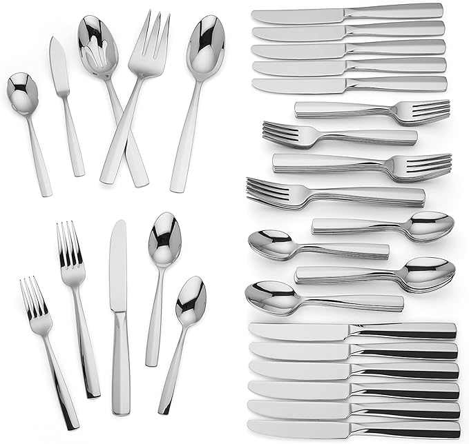 Lenox Lachlan 65-Piece Flatware Set, 10.45 LB, Metallic